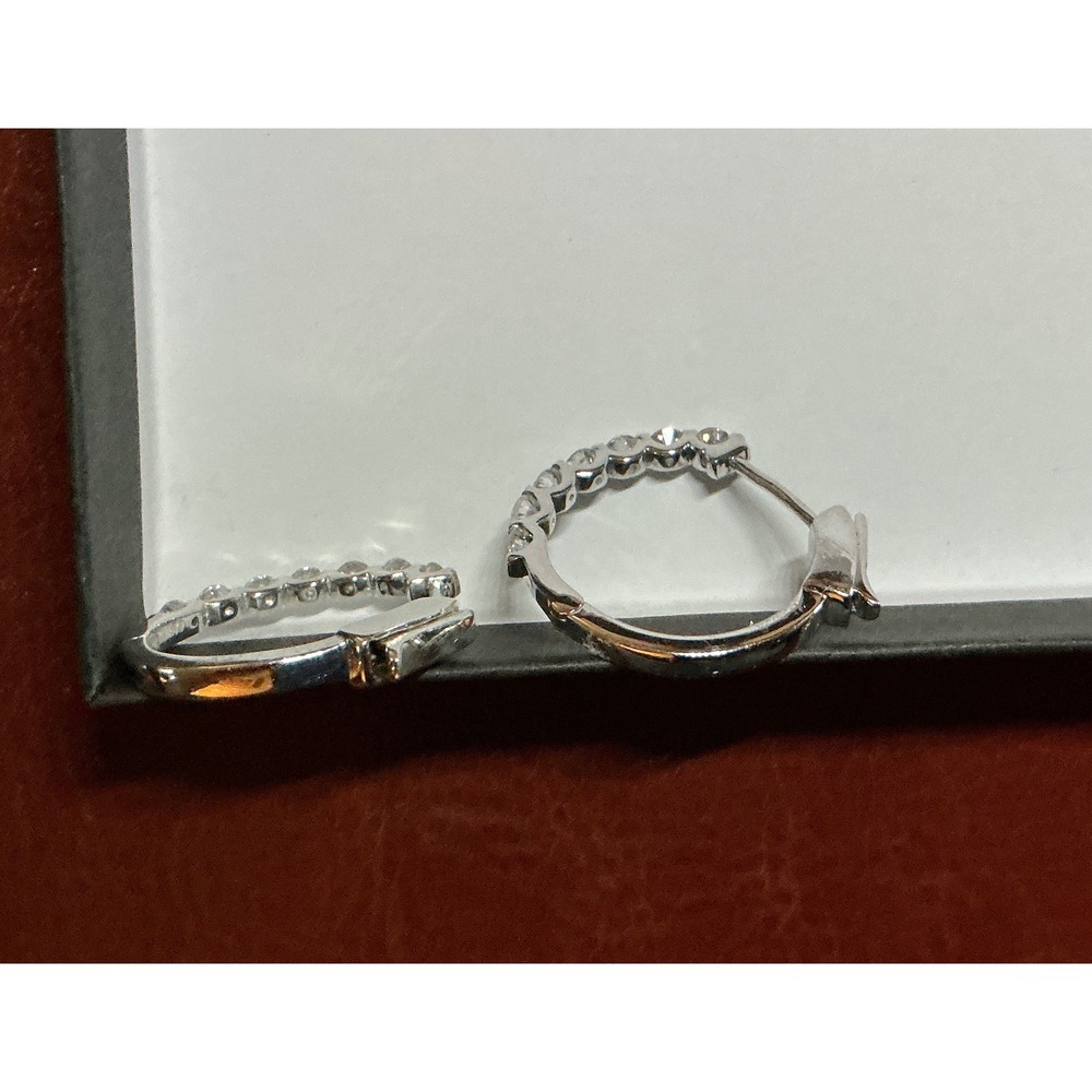 Diamond Sterling Silver Hoop Earrings, tension set, 1.10 carats - Picture 9 of 14